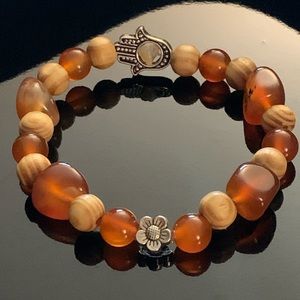 Hamsa Carnelian & Wood Bracelet
